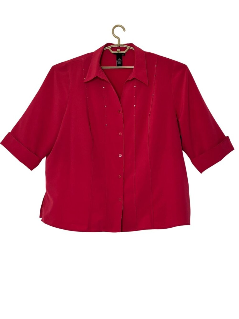 Maggie Barnes Plus Size 2X Pink Button-Front Blouse With Rhinestone Detail